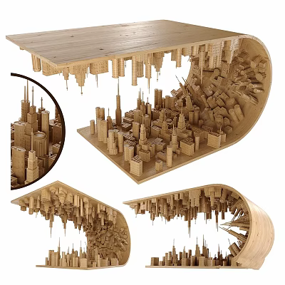 Wooden City Model With Skyscrapers And 3D Architectural Structure Design 3d model