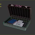 Open Storage Box For Daily Essentials With Blue Notebook Papers And White Tissues 3d model