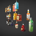 Assorted Beverage Bottles with Different Colors Shapes and Labels Displayed on Dark Background