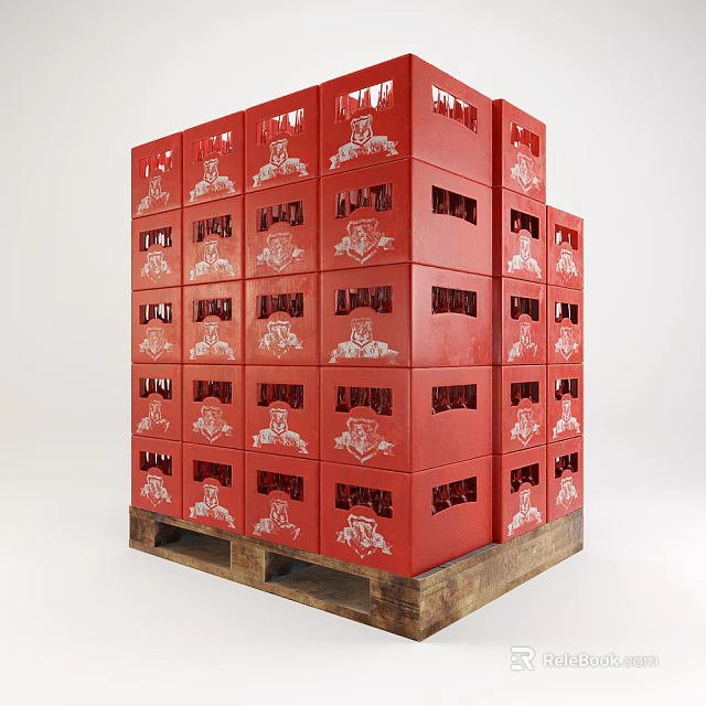 Red Display Shelves With White Patterns Stacked On Wooden Pallets 3d model