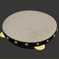 Traditional Tambourine With White Drumhead Black Rim Silver Rivets And Golden Jingles