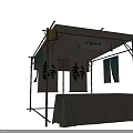 Traditional Chinese Garden Ornament With Bamboo Structure Lanterns Calligraphy Banners And Fabric Drapes