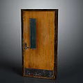 Traditional Wooden Door With Vertical Glass Panel Metal Base Trim And Sturdy Handle