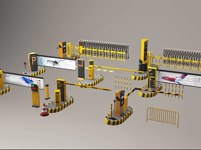 Yellow Black Security Gate System With Automatic Barriers Turnstiles And Control Kiosks 3d model