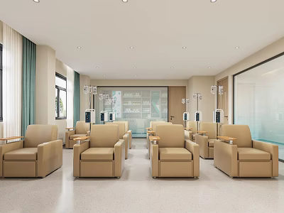 Hospital Outpatient Clinic Waiting Area With Comfortable Chairs And IV Stands 3d model
