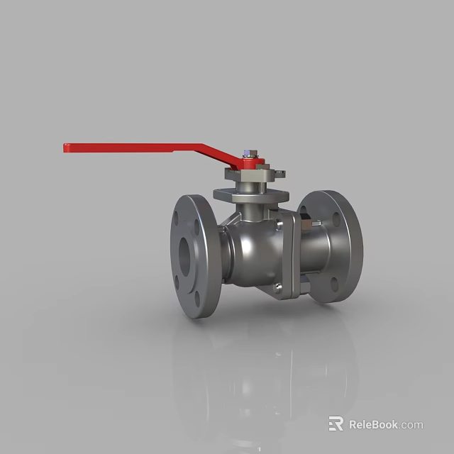Durable Metal Ball Valve with Red Handle and Flanged Connection Design 3d model 