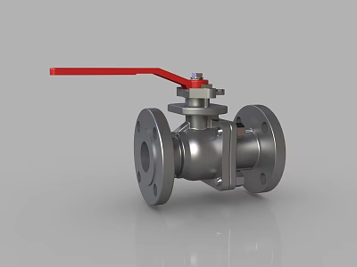 Durable Metal Ball Valve with Red Handle and Flanged Connection Design 3d model
