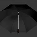 Black Umbrella With Wooden Handle And Metal Ribs For Daily Use