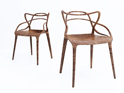 Modern Wooden Leisure Chairs with Curved Armrests and Slender Legs Design 3d model
