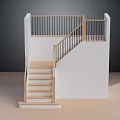 Minimalist Wooden Staircase With White Handrail And Black Metal Railing Design