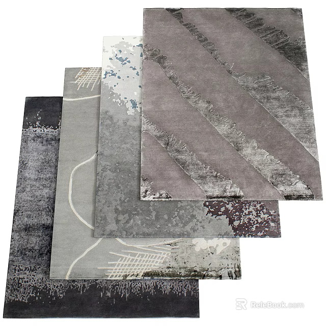 Modern Square Rugs With Abstract Gray Patterns For Living Room Decor 3d model