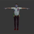 Male Police Officer in Uniform with Arms Outstretched on Gray Background