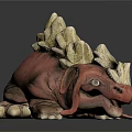 Red Mythical Creature Sculpture With White Bony Spikes And Open Mouth