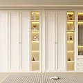 Modern White Wardrobe Interior Design With Lighted Display Shelves And Decorative Items 3d model