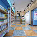Modern Retail Store Interior With Shelves Products Blue Walls And Tile Floor