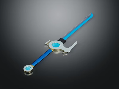 Blue Glowing Long Handled Weapon With Circular Blue Gem And Metallic Accents 3d model