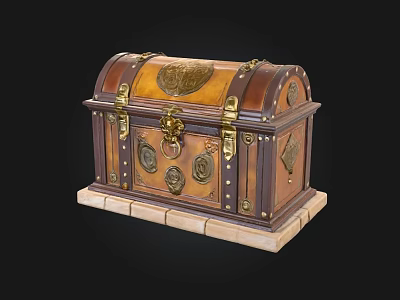Vintage Decorative Storage Chest With Wooden Leather Surface Metal Accents And Stone Base 3d model