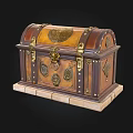 Vintage Decorative Storage Chest With Wooden Leather Surface Metal Accents And Stone Base