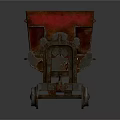 Red Old Fashioned Mining Train Cart With Black Coal And Metal Wheels