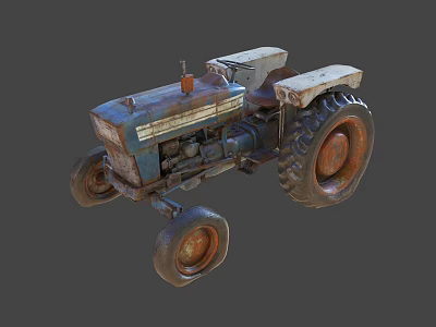 Vintage Rusty Utility Tractor With Large Rear Wheels And Small Front Tires 3d model