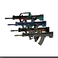 Colorful Decorative Firearms With Various Patterns And Distinctive Designs Displayed Together 3d model