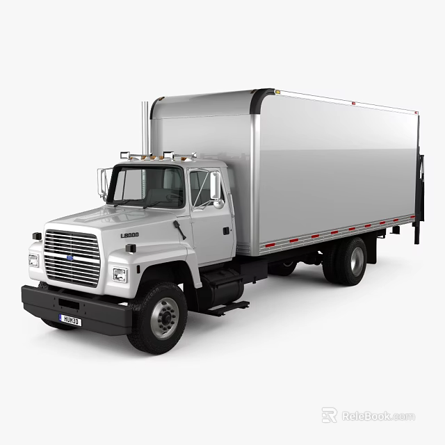 Silver Commercial Box Utility Truck With Cab And Transport Body Design 3d model 
