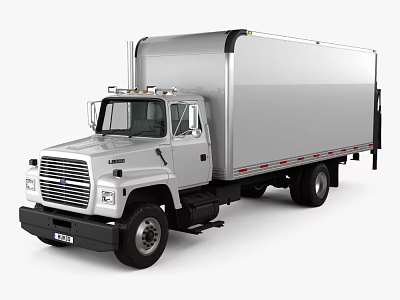 Silver Commercial Box Utility Truck With Cab And Transport Body Design 3d model