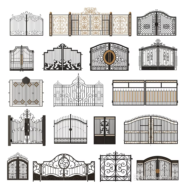 Various Stylish Gate Designs With Ornate Patterns And Wrought Iron Elements 3d model 