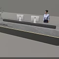 Modern Front Desk Reception With Marble Top iMac Computers And Professional Receptionist 3d model