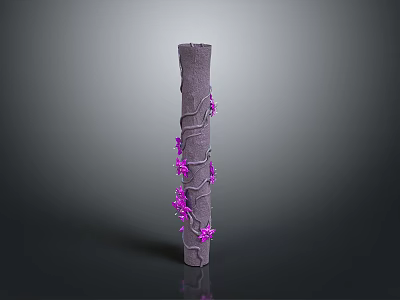 Elegant Gray Decorative Pillar With Purple Vines And Flowers Wrapped Around 3d model