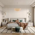 Modern Bedroom Interior Design With White Wardrobe Chandelier Area Rug And Bed
