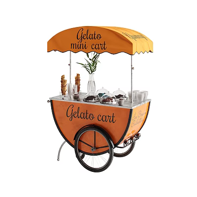 Gelato Mini Cart With Orange Canopy And Ice Cream Serving Items 3d model