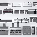 Various Kitchenware Collection With Cabinets Hoods Sinks Ovens And Appliances