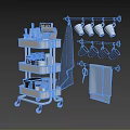 Kitchen Decorative Storage Set With White Three Tier Rolling Cart Hanging Rod Mugs And Towels