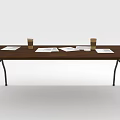 Brown Office Desk With Two Cups Of Coffee And Several Papers On Top