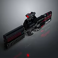 Tactical Sci Fi Firearm With Red Scope Black Body And Red Accents