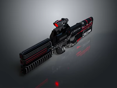 Tactical Sci Fi Firearm With Red Scope Black Body And Red Accents 3d model