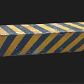 Concrete Road Barrier With Blue Yellow Diagonal Stripes And Worn Surface