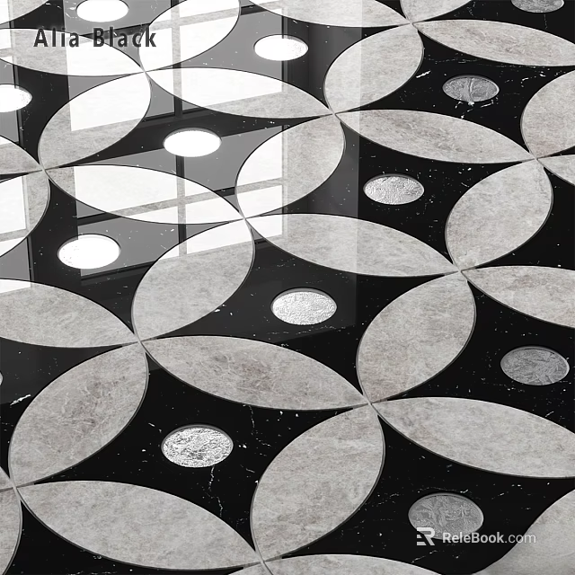 Marble Floor Tile Design With Black And Grey Geometric Pattern Featuring Oval And Circular Shapes 3d model