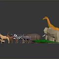 Various Colorful Low Poly Animal Figurines Including Giraffe Elephant Zebra And Rhino