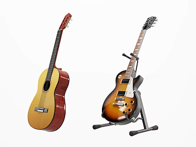 Classical Acoustic And Electric Guitars Musical Instruments On Stand 3d model