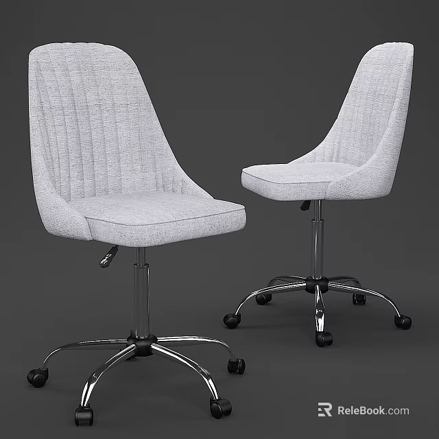 Modern Gray Upholstered Desk Chair Set with Metal Frame and Rolling Wheels 3d model 