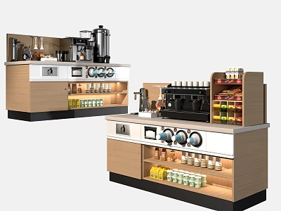 Modern Kitchen Sideboard With Coffee Machine Beverage Bottles Cups And Storage Compartments 3d model