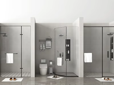 Modern Bathroom Shower Head In Glass Enclosure With Minimalist Grey Design And Fixtures 3d model
