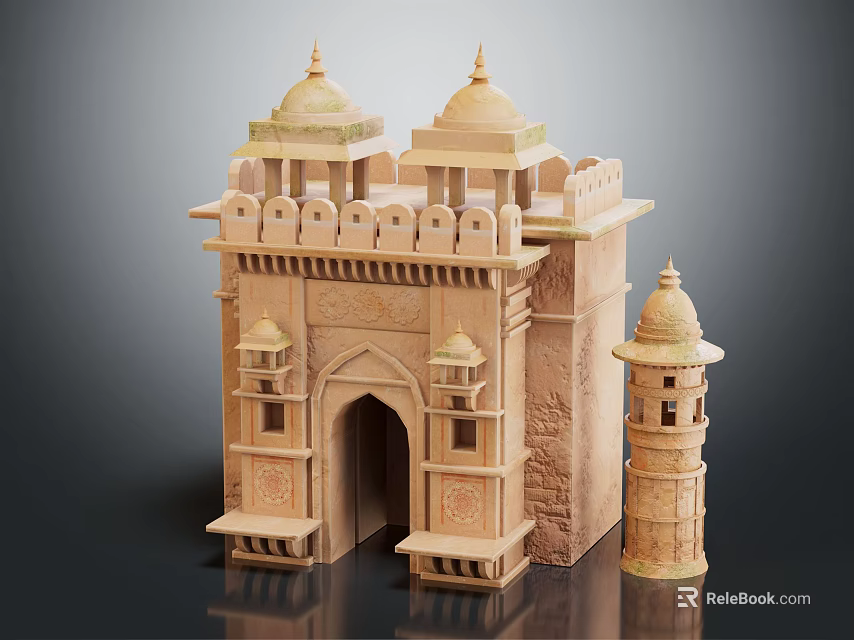 European Style Architectural Model With Arched Entrance Domes And Decorative Towers 3d model 