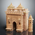European Style Architectural Model With Arched Entrance Domes And Decorative Towers