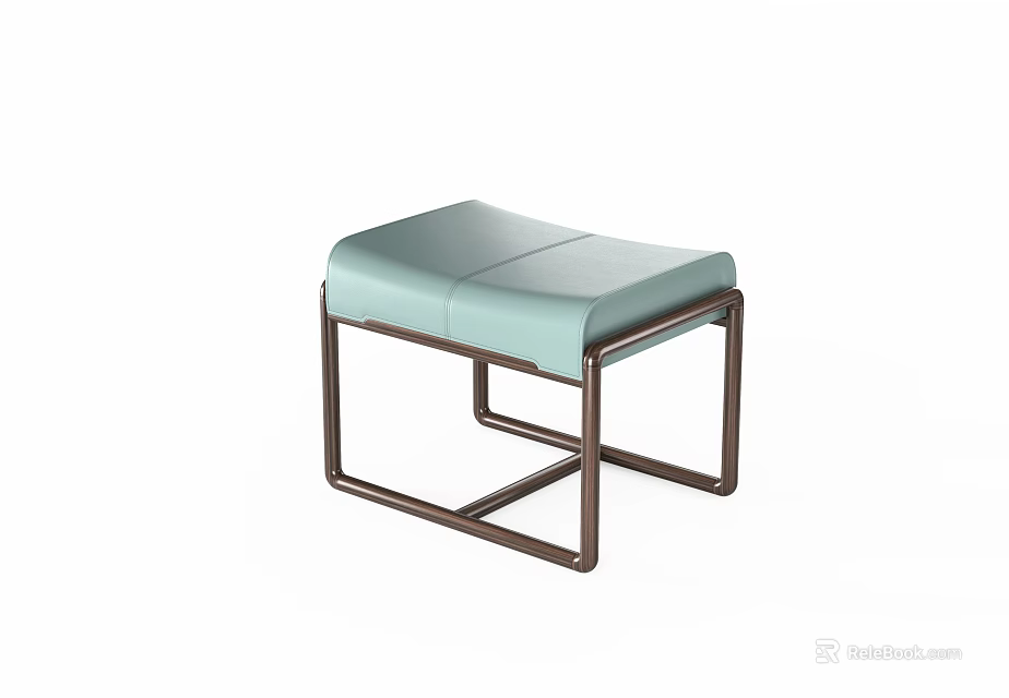 Modern Stool with Light Green Leather Cushion and Brown Metal Frame Design 3d model 