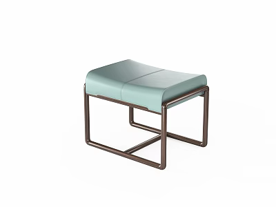 Modern Stool with Light Green Leather Cushion and Brown Metal Frame Design 3d model