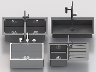 Modern Stainless Steel Kitchen Sink Designs Featuring Double Single Bowl Faucet Drain And Drainer 3d model