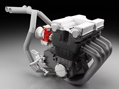 High Performance Engine With Multiple Pipes And Components 3d model